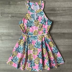 Draper James Pink Tropical Pineapple A-Line Halter Mini Dress 8